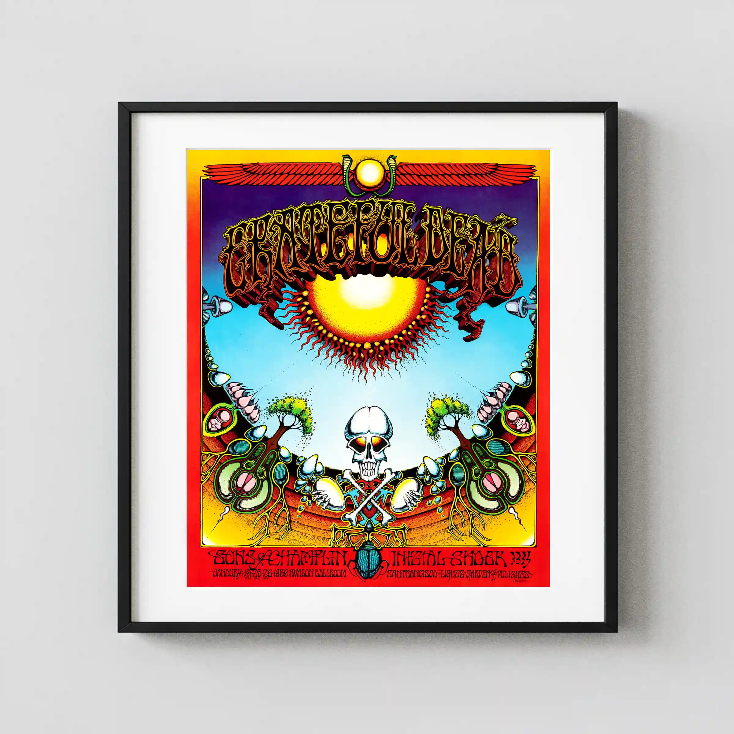 Grateful Dead 1969 "Aoxomoxoa" Avalon Ballroom Concert Poster featuring white, brown, and red vertical artwork.