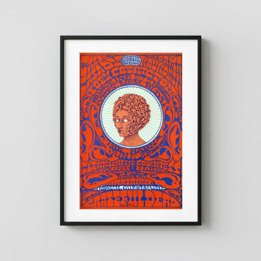 Grateful Dead 1969 "Ear Head" Poster featuring red, green, and purple vertical artwork.