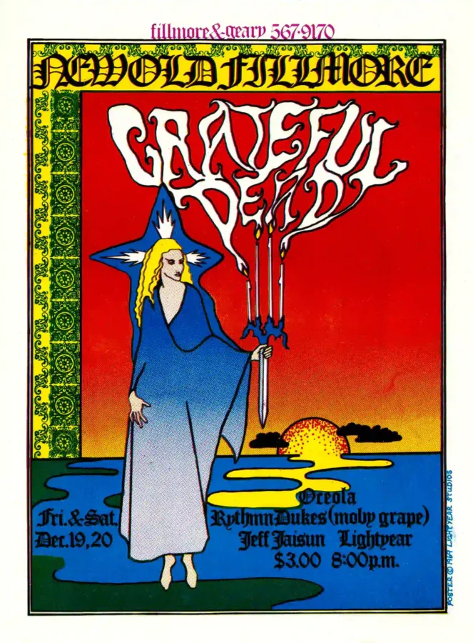 Grateful Dead 1969 San Francisco New, Old Fillmore Handbill Music Poster featuring white, red, and blue vertical artwork.