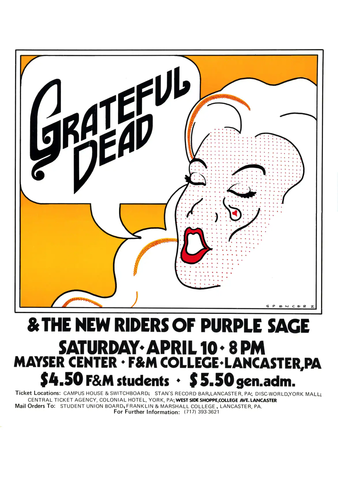 Grateful Dead 1971 Lancaster, PA Concert Poster featuring white, light gray, and slate gray vertical artwork.