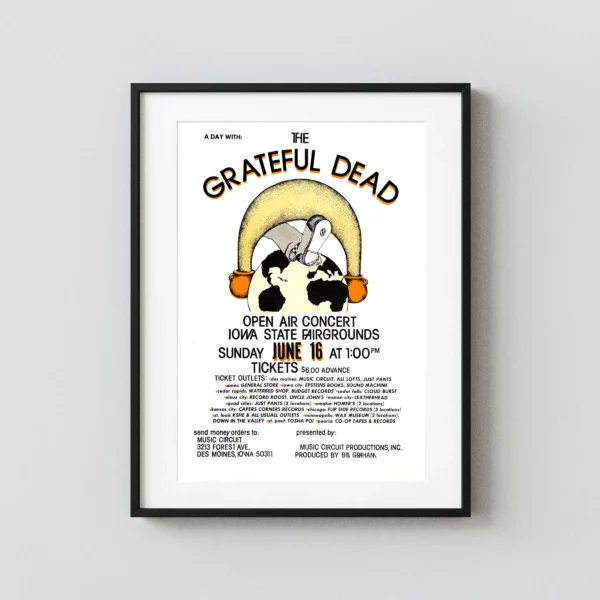 Grateful Dead 1974 Des Moines, IA Sunday Afternoon Concert Poster