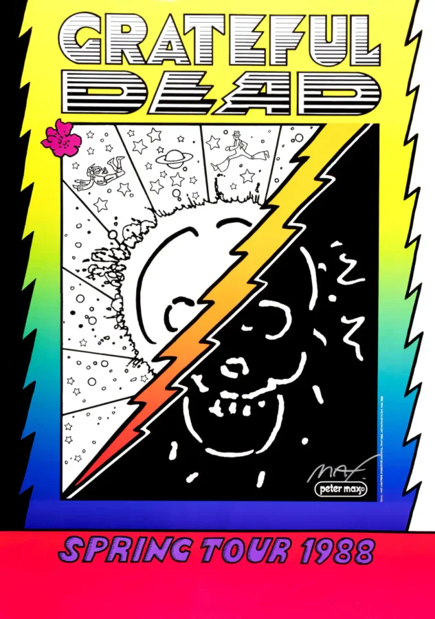 Grateful Dead 1988 Spring Tour Poster featuring black, white, and magenta vertical artwork.