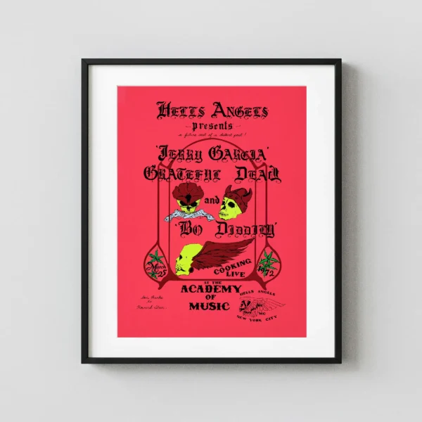 Grateful Dead, Bo Diddley 1972 Day-Glo Hells Angels New York City Concert Poster