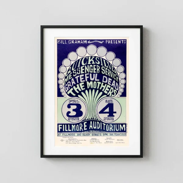 Grateful Dead, Frank Zappa, Mothers 1966 Fillmore Auditorium Concert Poster