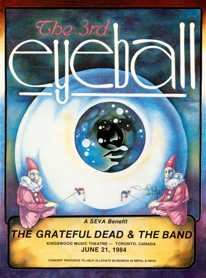 Grateful Dead Group of (2) 1984 Concert Poster featuring cream, charcoal, and teal vertical artwork.