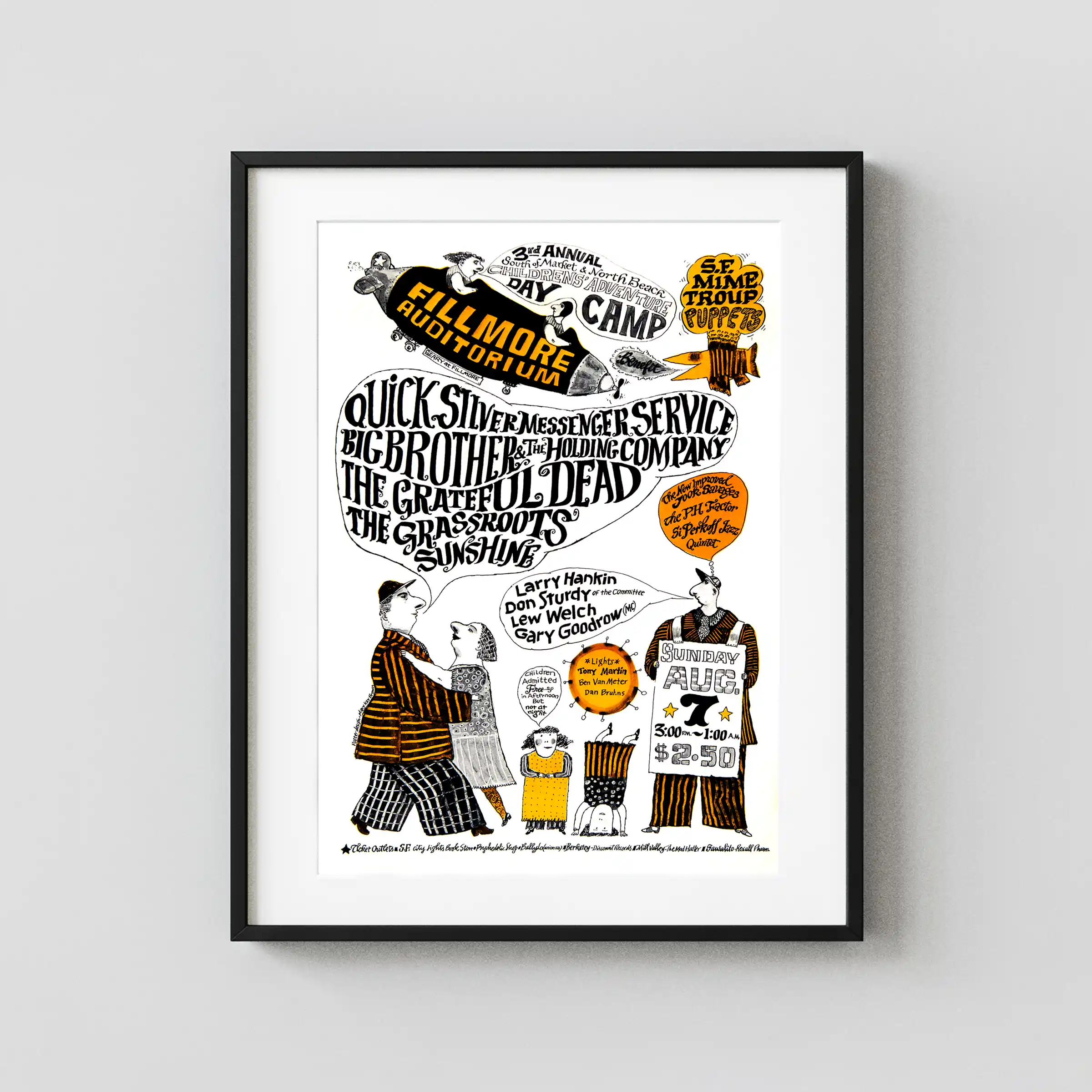 Grateful Dead, Janis Joplin 1966 Children's Camp Fillmore Poster featuring white, light gray, and gray vertical artwork.