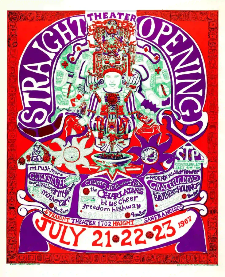 Grateful Dead, Janis Joplin, BBHC poster with white, pink, and magenta artwork and period lettering.