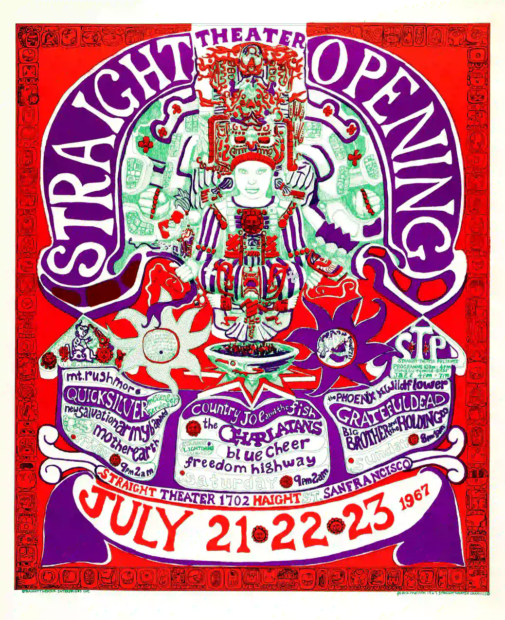 Grateful Dead, Janis Joplin, BBHC poster with white, pink, and magenta artwork and period lettering.