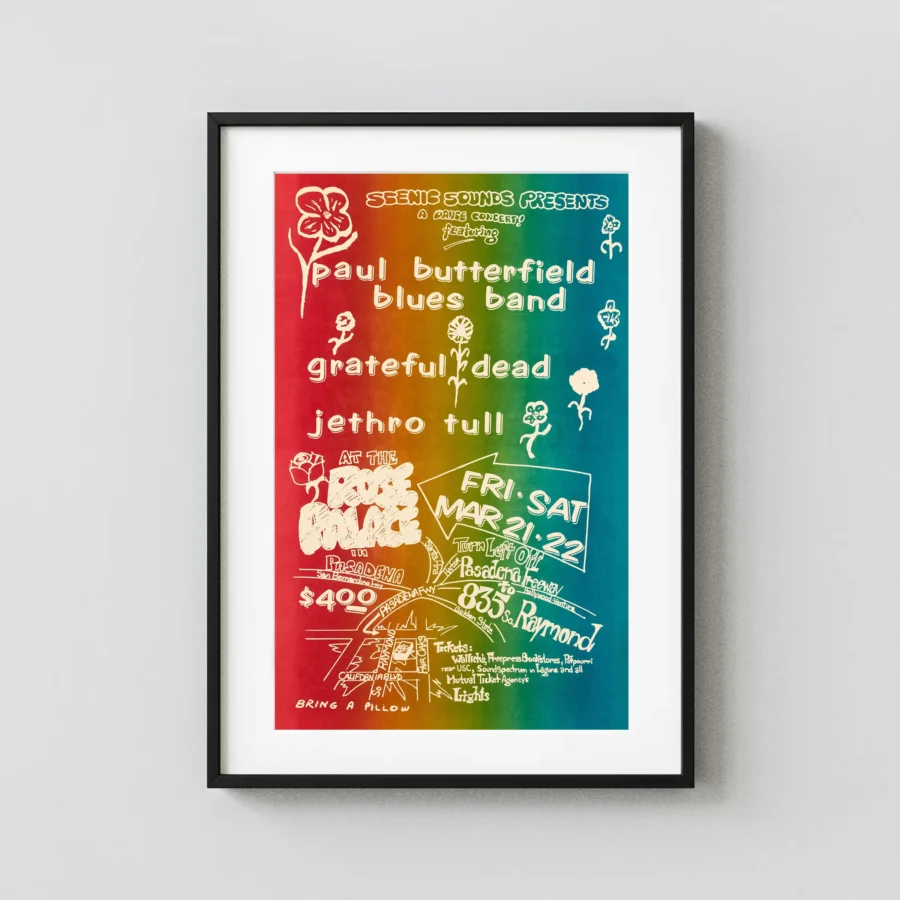 Grateful Dead, Jethro Tull 1969 Pasadena, CA Rose Palace Concert Poster