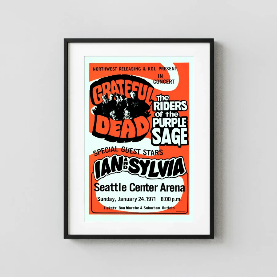 Grateful Dead, NRPS 1971 Seattle, WA Day-Glo Concert Poster