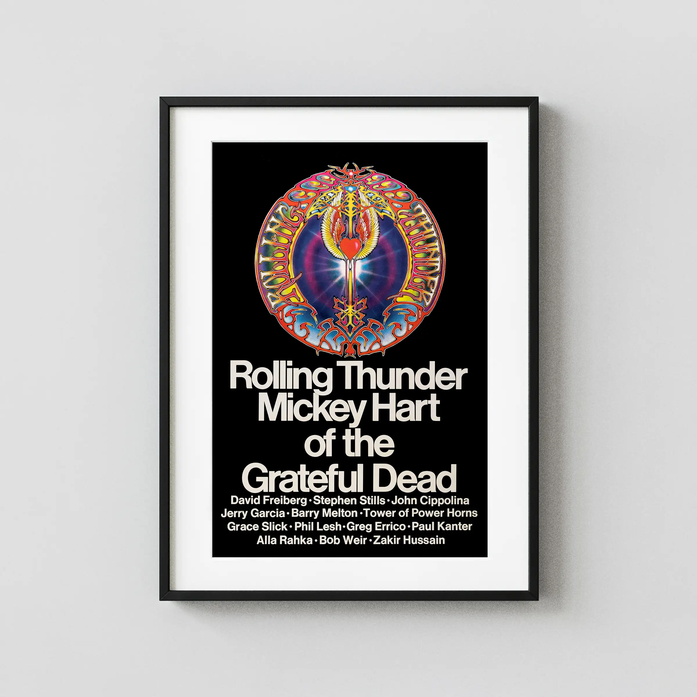 Grateful Dead-Related - Mickey Hart poster with black, gray, and charcoal artwork and period lettering.