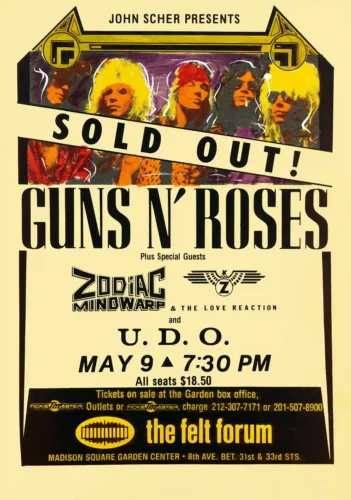 Guns N' Roses 1988 Appetite for Destruction Era New York City, NY Concert Poster