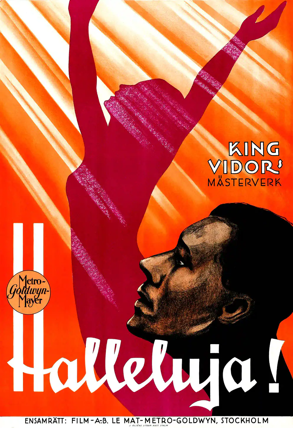 Hallelujah! (MGM, 1929). Swedish Music Poster featuring red, white, and black vertical artwork.