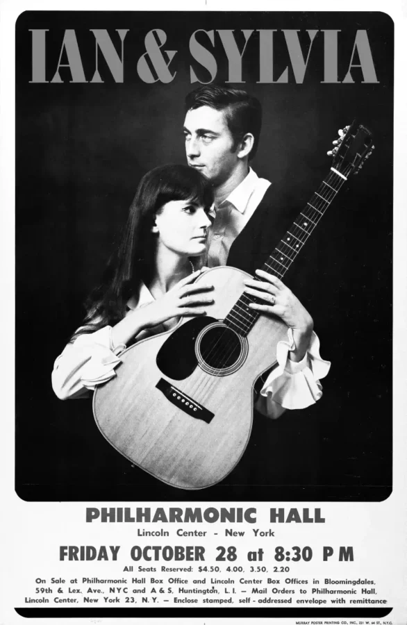 Ian & Sylvia 1966 Philharmonic Hall, New York City Concert Poster featuring black, white, and light gray vertical artwork.