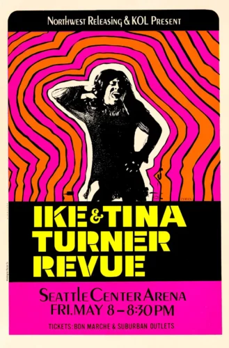 Ike & Tina Turner Hot Pink Day-Glo Concert Poster (1970)