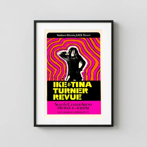 Ike & Tina Turner Hot Pink Day-Glo Concert Poster (1970)