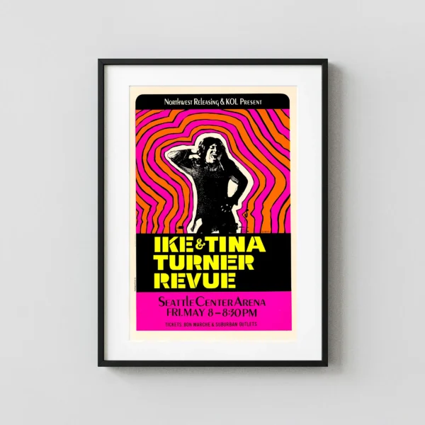 Ike & Tina Turner Hot Pink Day-Glo Concert Poster (1970)