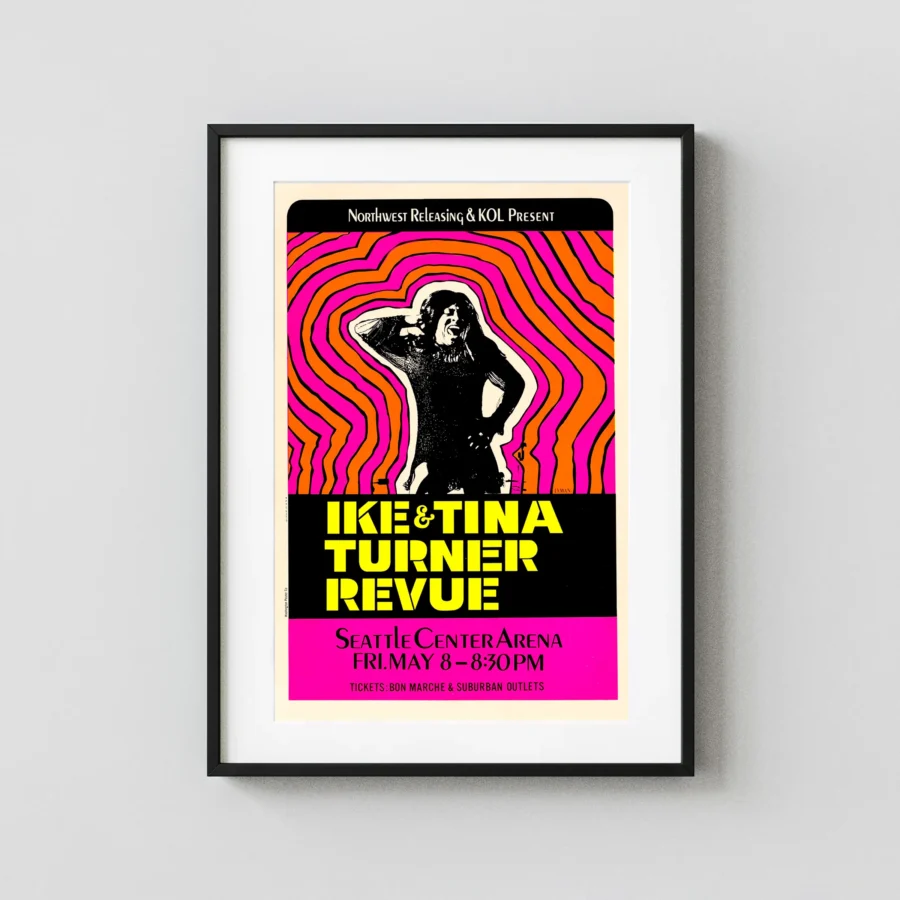 Ike & Tina Turner Hot Pink Day-Glo Concert Poster (1970)