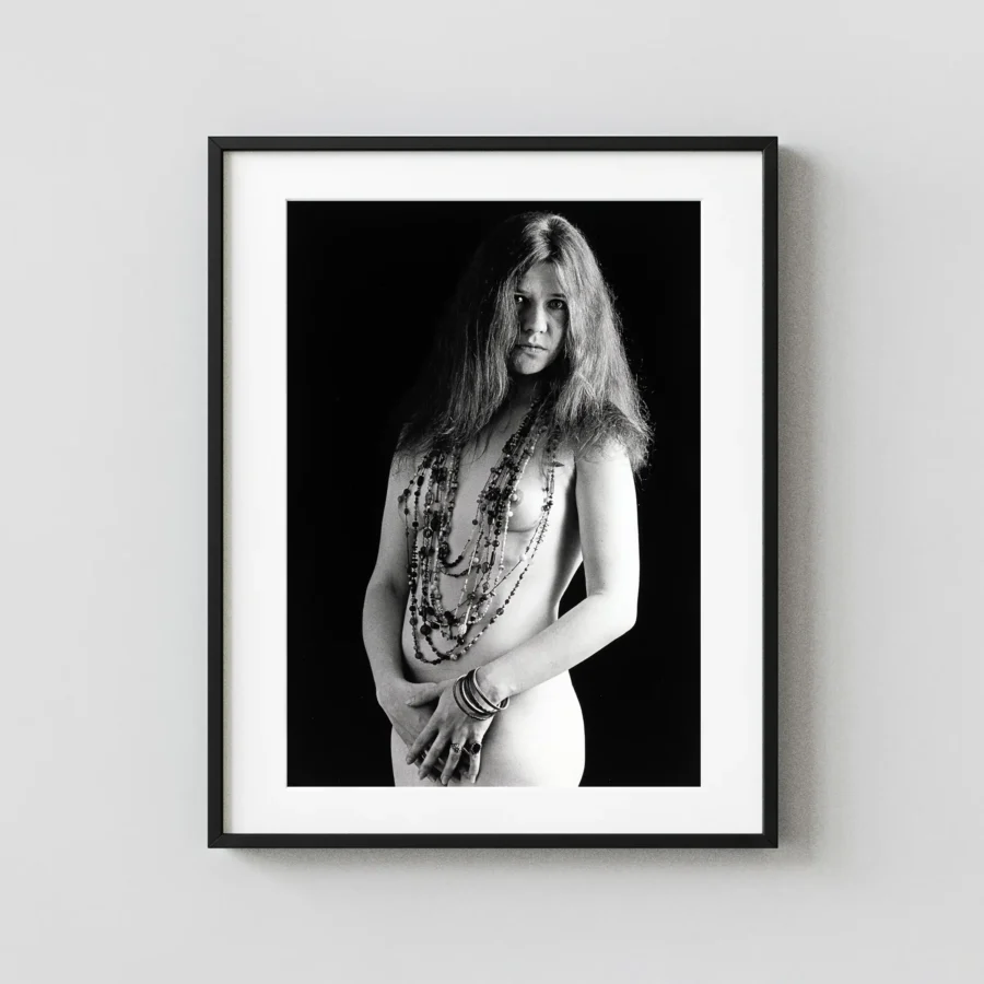 Janis Joplin 1967 Nude displayed as a framed wall mockup