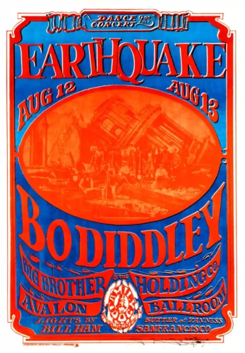 Janis Joplin with Big Brother, Bo Diddley 1966 Avalon Poster