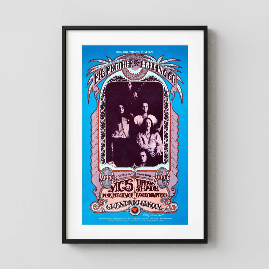 Janis Joplin, BBHC 1968 Grande Ballroom Poster featuring blue, black, and red vertical artwork.