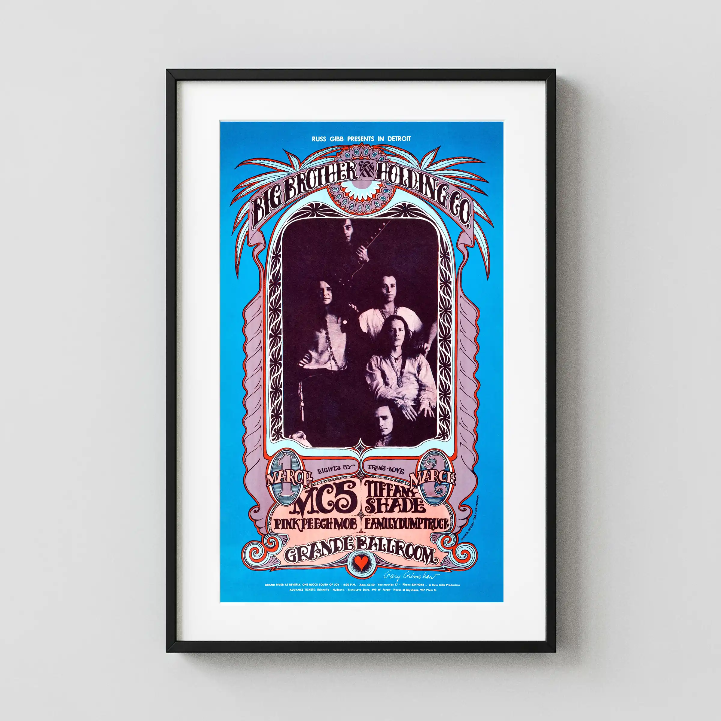 Janis Joplin, BBHC 1968 Grande Ballroom Poster featuring blue, black, and red vertical artwork.