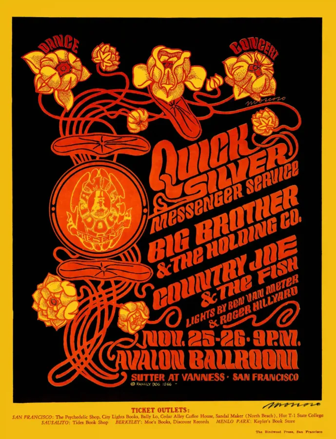 Janis Joplin, Big Brother 1966 Avalon Poster featuring black, brown, and orange vertical artwork.