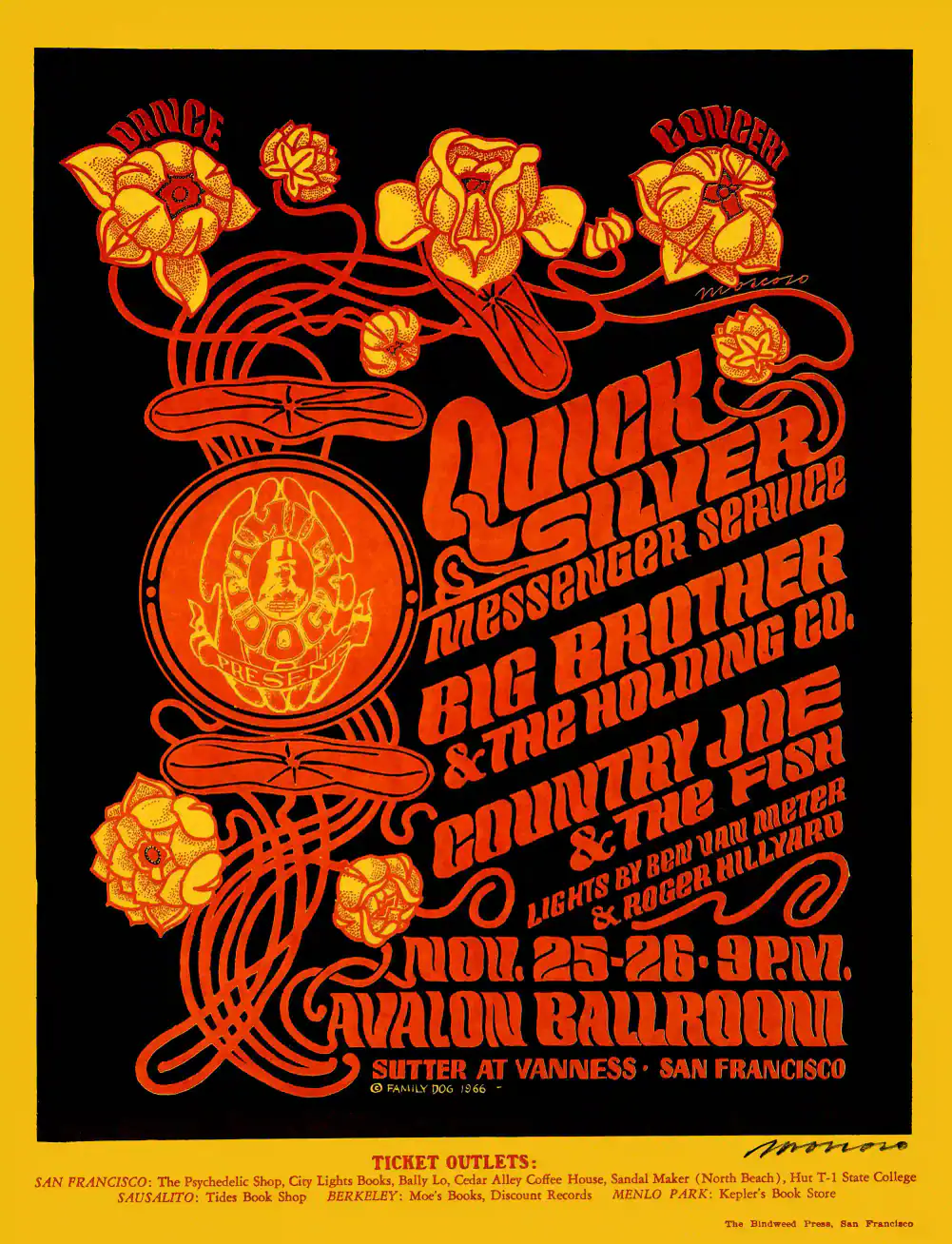 Janis Joplin, Big Brother 1966 Avalon Poster featuring black, brown, and orange vertical artwork.
