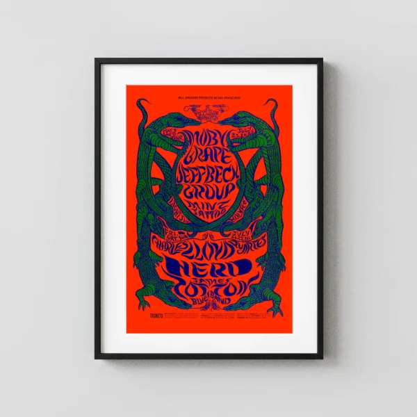 Jeff Beck Group with Rod Stewart & Ronnie Wood 1968 San Francisco Concert Poster