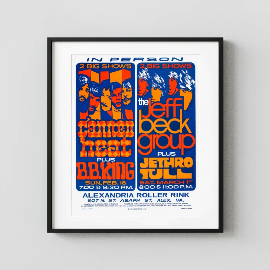 Jeff Beck, Jethro Tull, Canned Heat, B.B. King 1969 Day-Glo Concert Poster