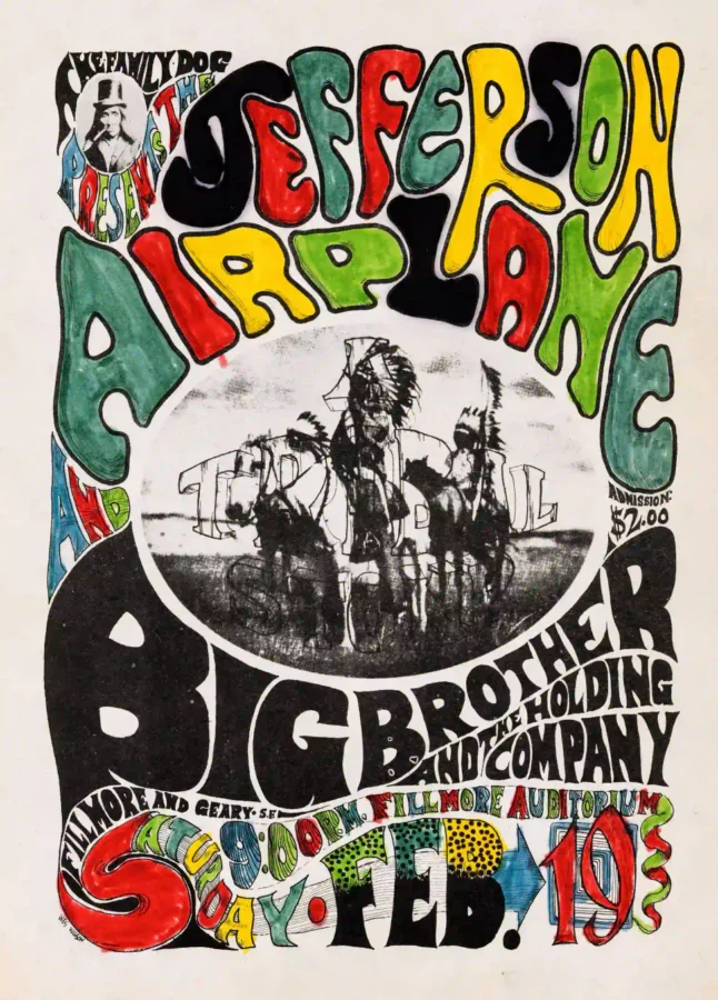Jefferson Airplane 1966 "a Tribal Stomp" Poster featuring light gray, black, and slate gray vertical artwork.