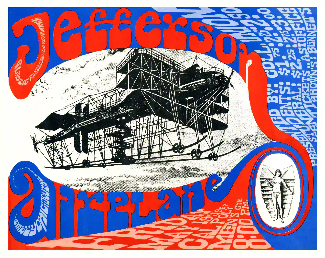 Jefferson Airplane 1967 Cal Poly San Luis Obispo Concert Poster featuring white, black, and gray vertical artwork.