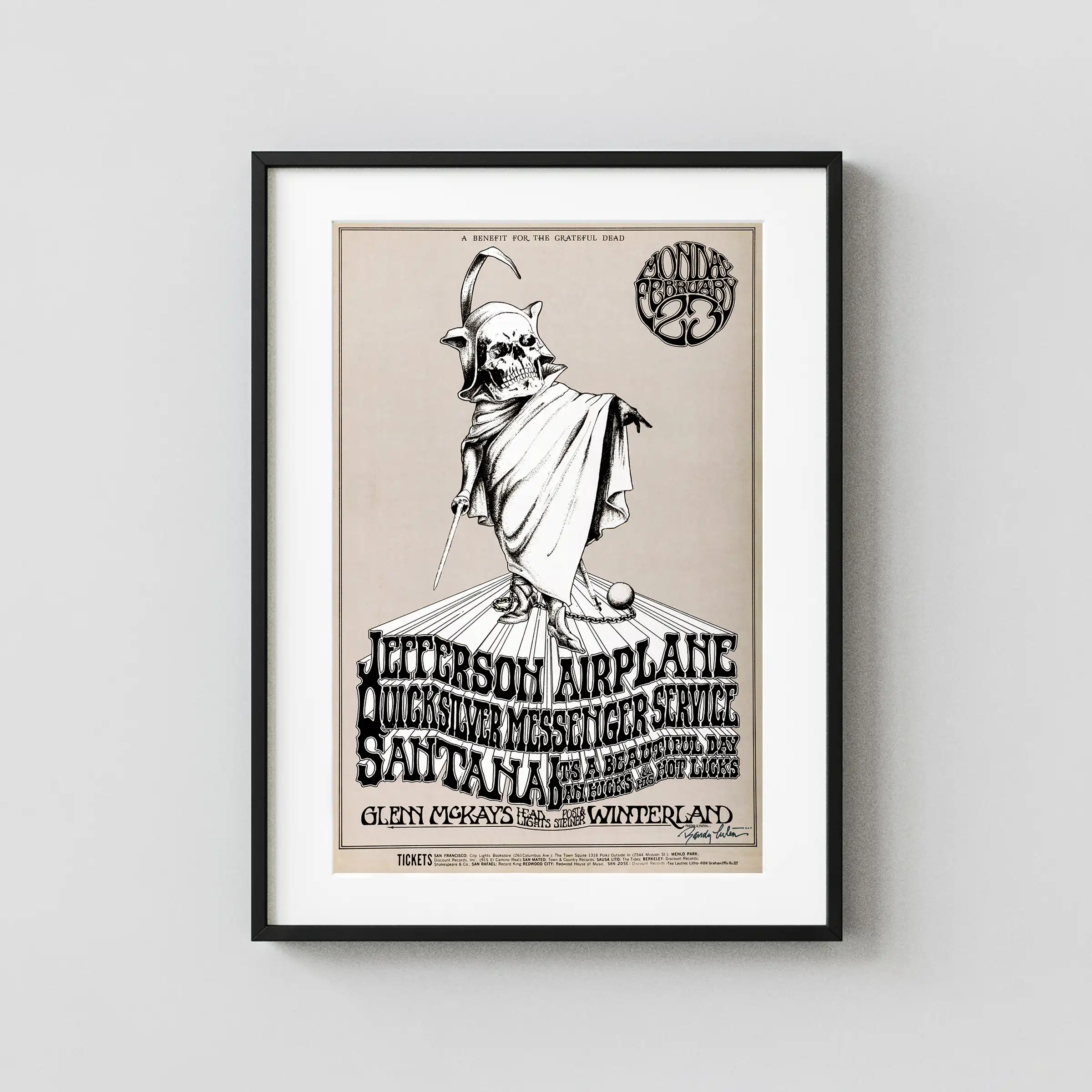 Jefferson Airplane 1970 Grateful Dead Benefit Concert Poster featuring rose, white, and slate gray vertical artwork.