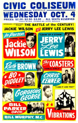 Jerry Lee Lewis, Jackie Wilson 1961 "Battle of the Century" Globe Concert Poster