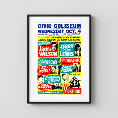 Jerry Lee Lewis, Jackie Wilson 1961 "Battle of the Century" Globe Concert Poster