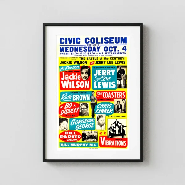 Jerry Lee Lewis, Jackie Wilson 1961 "Battle of the Century" Globe Concert Poster