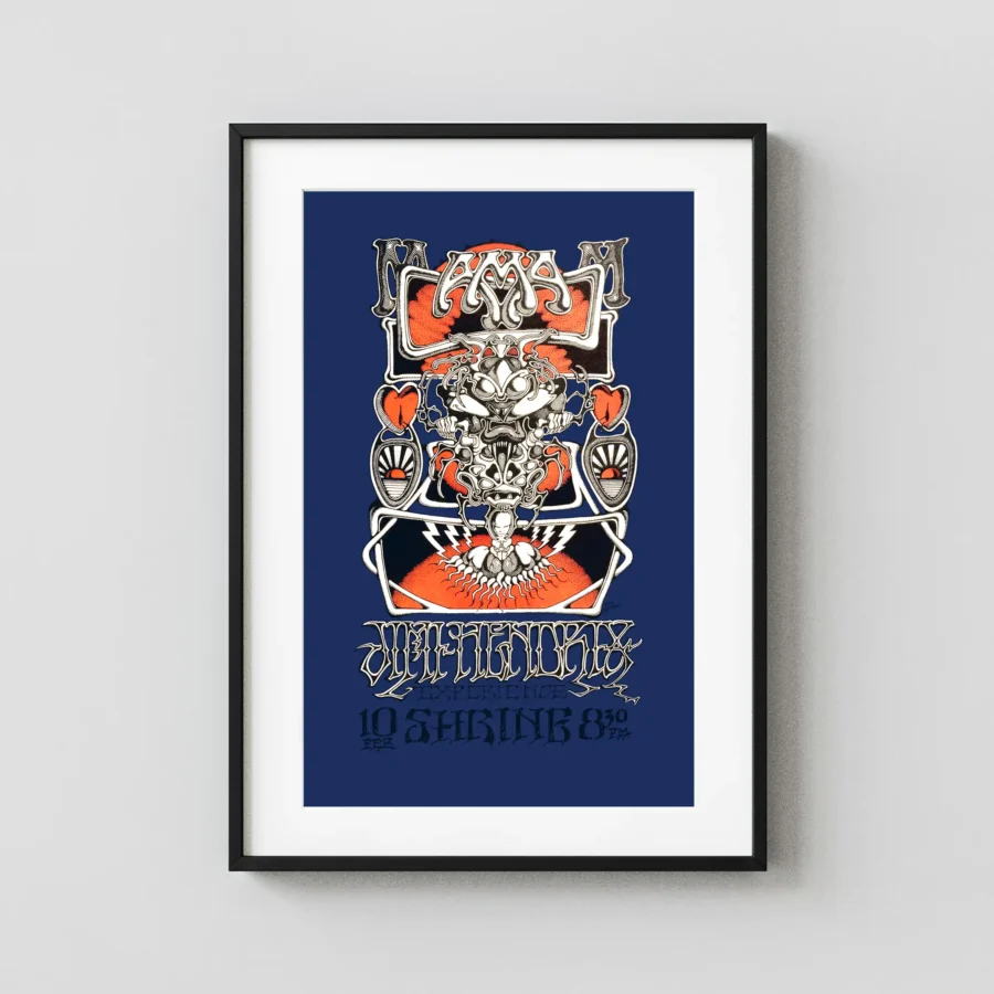 Jimi Hendrix 1968 Shrine L.A. Concert Poster featuring navy, slate gray, and gray vertical artwork.