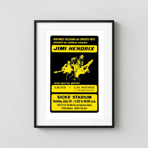 Jimi Hendrix 1970 Seattle, WA Concert Poster