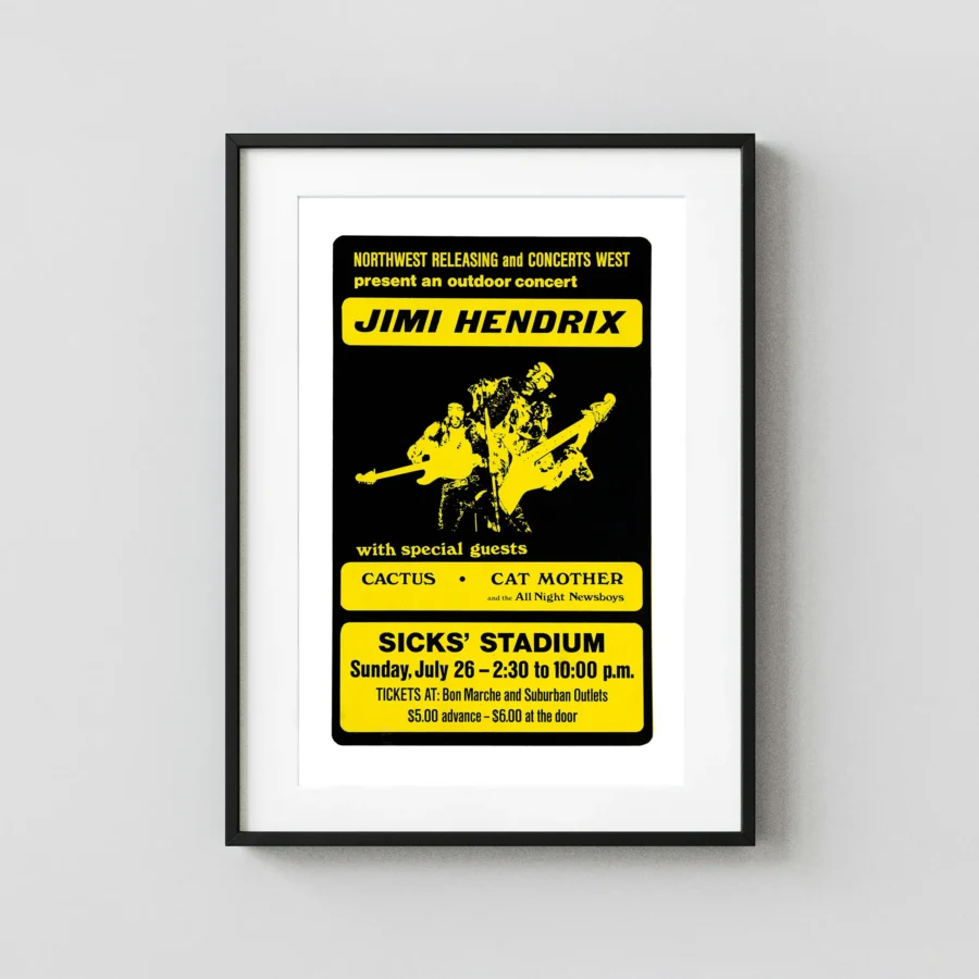 Jimi Hendrix 1970 Seattle, WA Concert Poster