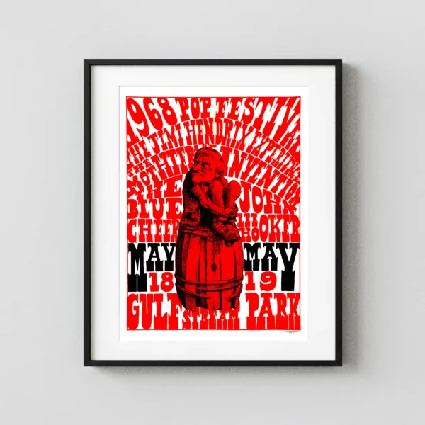Jimi Hendrix Experience 1968 "Red Man on a Barrel" Day-Glo Concert Poster