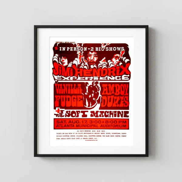 Jimi Hendrix Experience 1968 Atlanta, Georgia Day-Glo Concert Poster