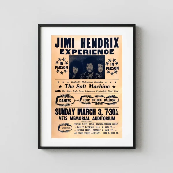 Jimi Hendrix Experience 1968 Columbus, OH "Firecracker" Concert Poster