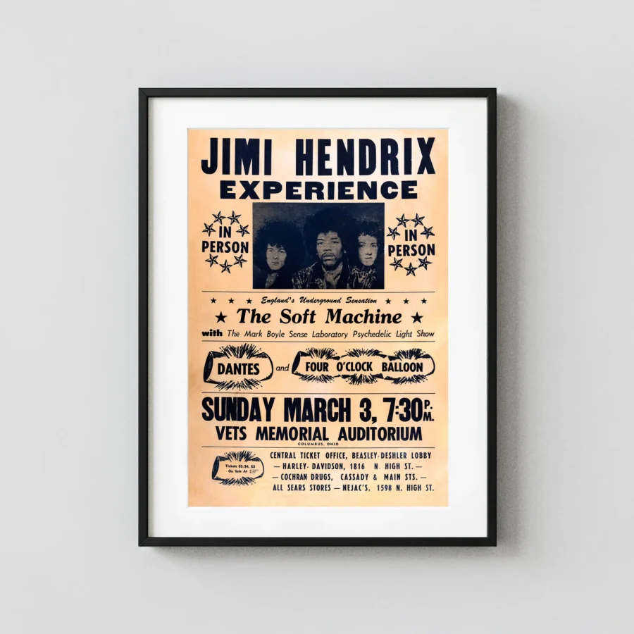 Jimi Hendrix Experience 1968 Columbus, OH "Firecracker" Concert Poster