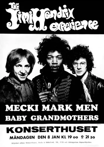 Jimi Hendrix Experience 1968 Large Stockholm, Sweden Concert Poster