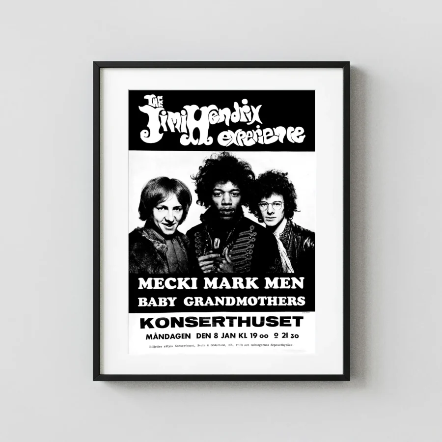 Jimi Hendrix Experience 1968 Large Stockholm, Sweden Concert Poster