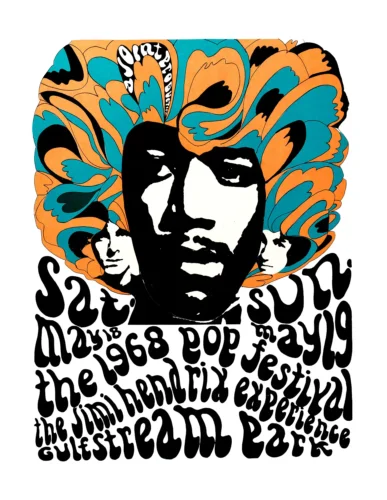 Jimi Hendrix Experience 1968 Miami, Florida Pop Festival Concert Poster