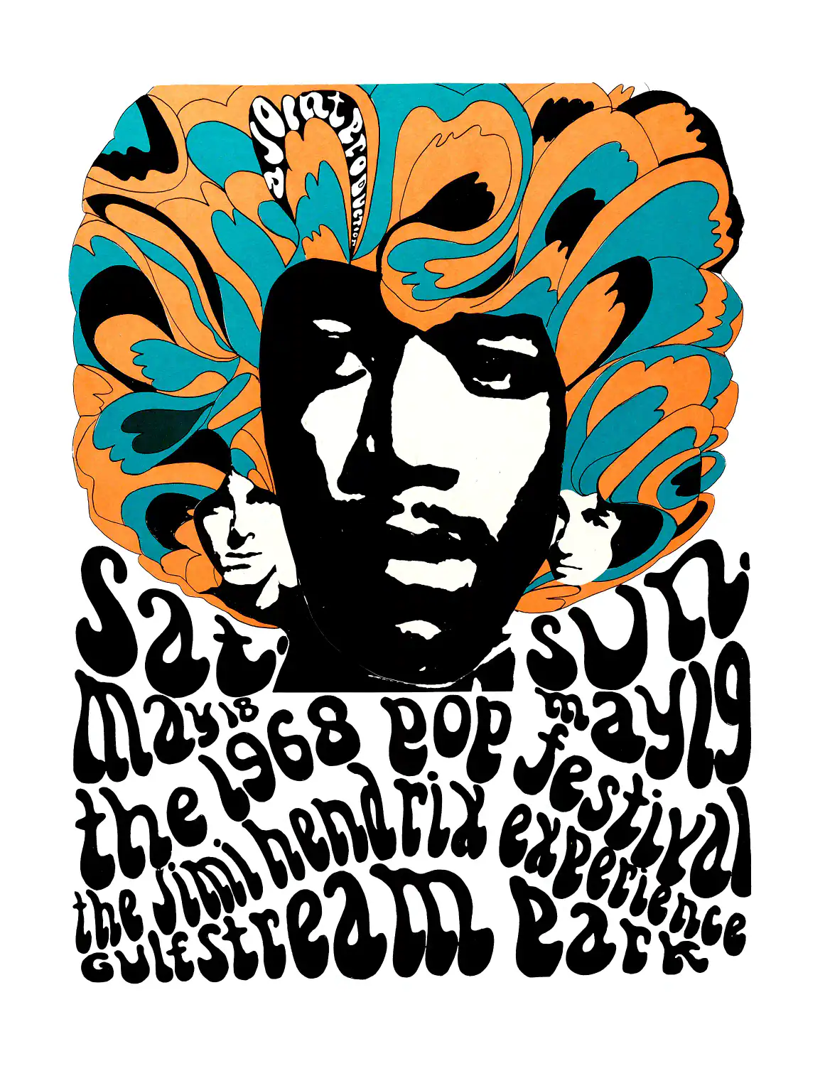 Jimi Hendrix Experience poster with white, black, and slate gray artwork and period lettering.