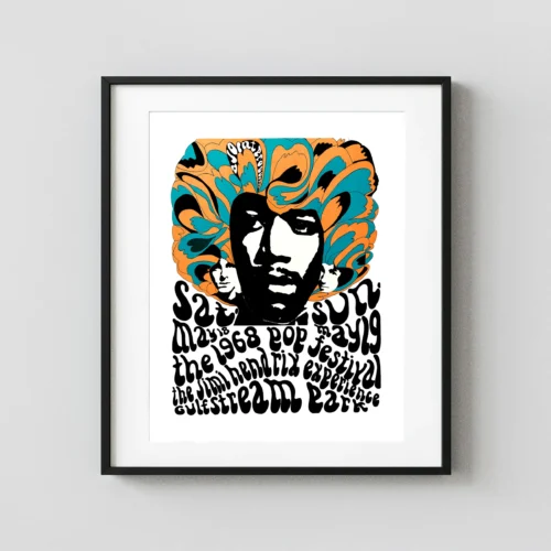 Jimi Hendrix Experience 1968 Miami, Florida Pop Festival Concert Poster