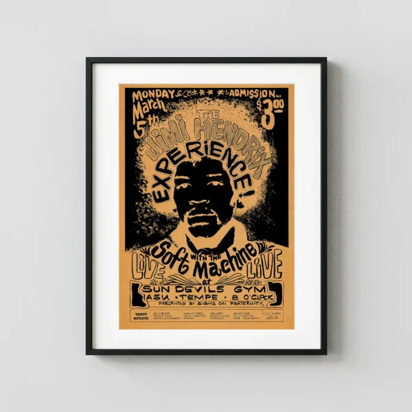 Jimi Hendrix Experience 1968 Tempe, AZ College Gym Concert Poster