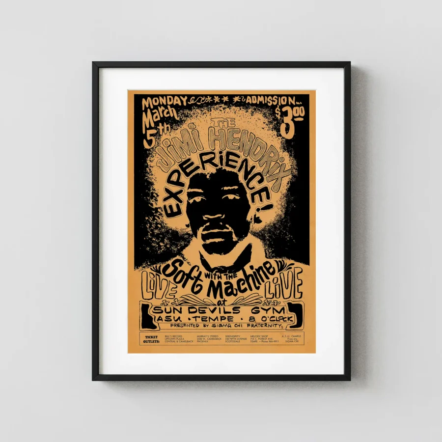 Jimi Hendrix Experience 1968 Tempe, AZ College Gym Concert Poster